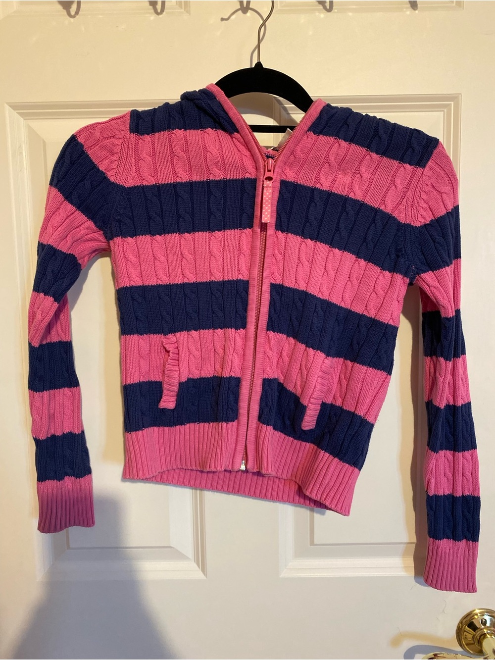 Lilly Pulitzer pink navy striped zip up cotton sweater, girls size 12